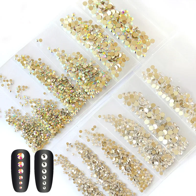 Strass pour Nail Art, mélange de tailles SS3-SS10, 1440 pièces, cristal coloré, dos plat, pierres Non correctrices, diamants pour décorations d'ongles 3D