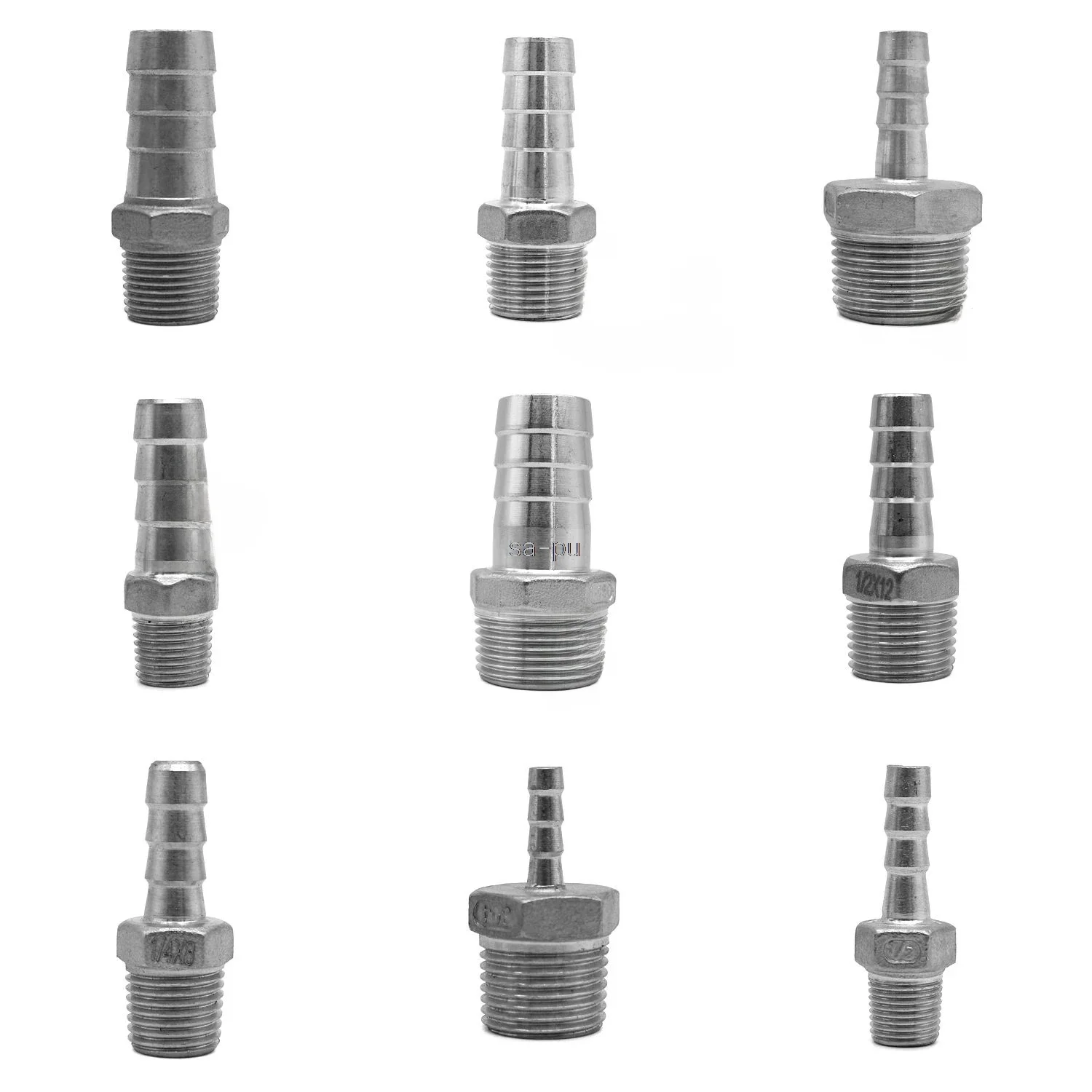 304 acier inoxydable 1/8 "1/4" 3/8 "1/2" 3/4 "2" BSP raccord de tuyau à filetage mâle x 6mm-50mm connecteur d'accouplement de pagode de queue de tuyau barbelé