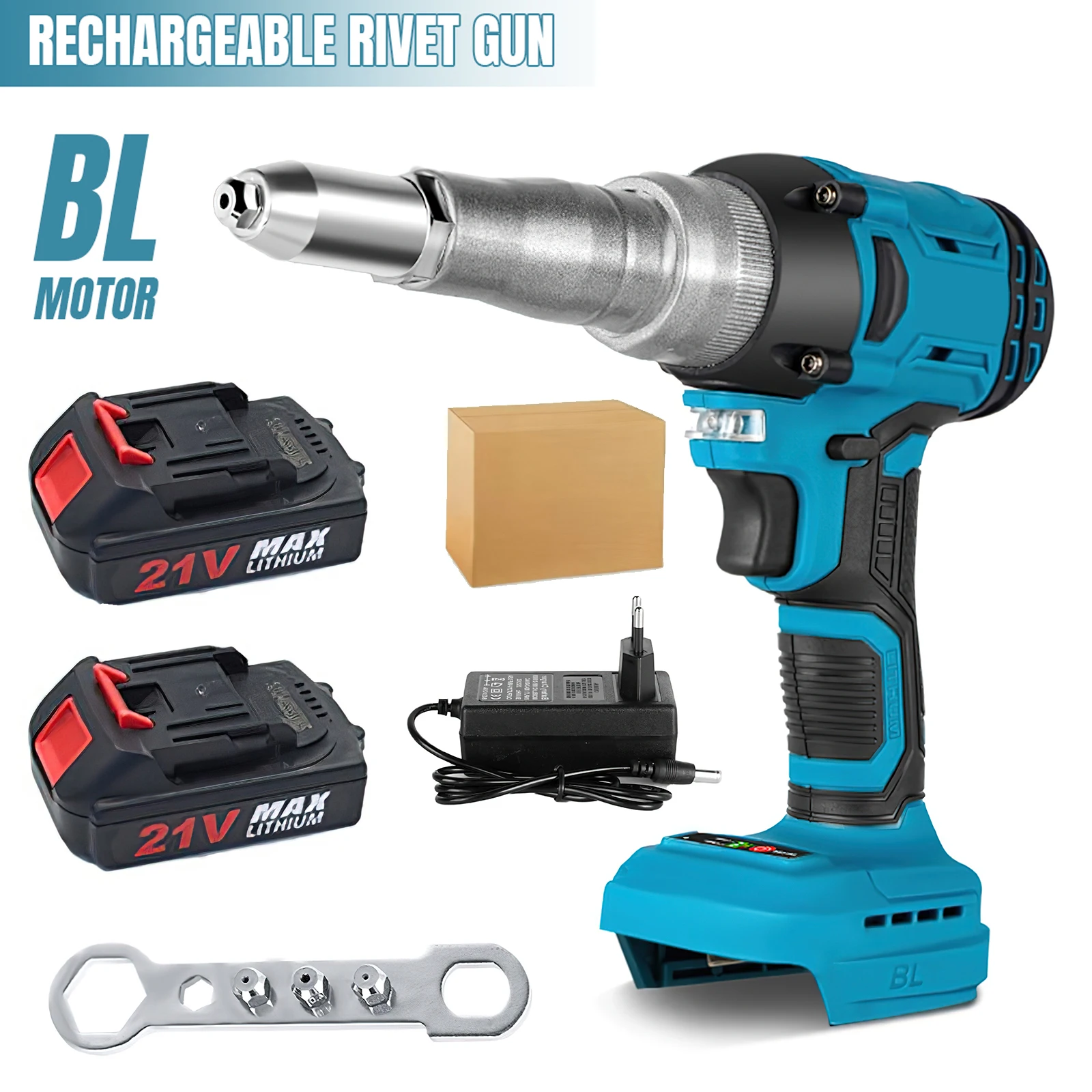 20000N Pistola per rivetti elettrica senza spazzole 2.4-5.0mm Pistola per dadi per rivetti Inserto per trapano Strumento di rivettatura automatico per batteria Makita 18V