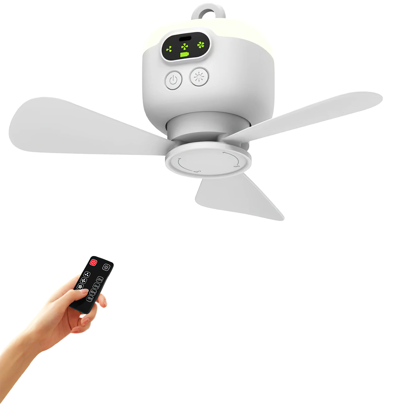 Ventilador de Techo Portátil de 8000 mAh para Tiendas de Campaña, Ventilador Recargable Inalámbrico para Techos de Carpas, Circulador de Aire con Control Remoto y Luz