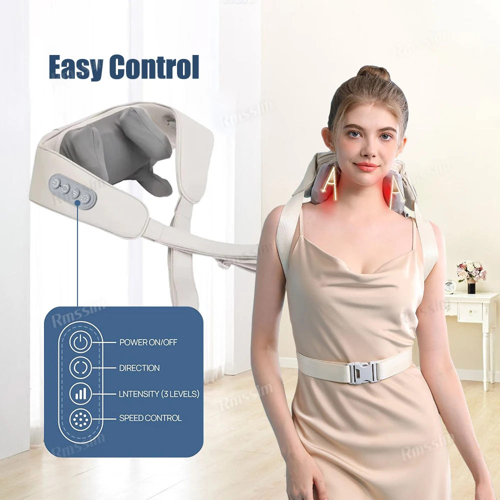 Mini5D Deep Shiatsu Kneading Back Massager Neck and Shoulder Muscle Relaxing Massager Electric Body Massage Pillow Heating Shawl