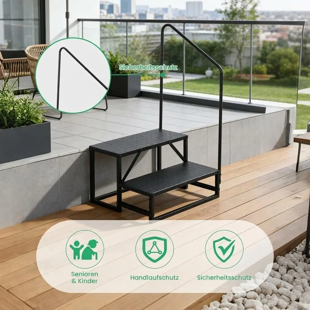 Escalón de seguridad para vehículos recreativos: antideslizante, soporta hasta 300 kg, fabricado con acero al carbono resistente, con escalones anchos, ideal para caravanas, vehículos de camping, jardines y piscinas. Color: amarillo/negro.