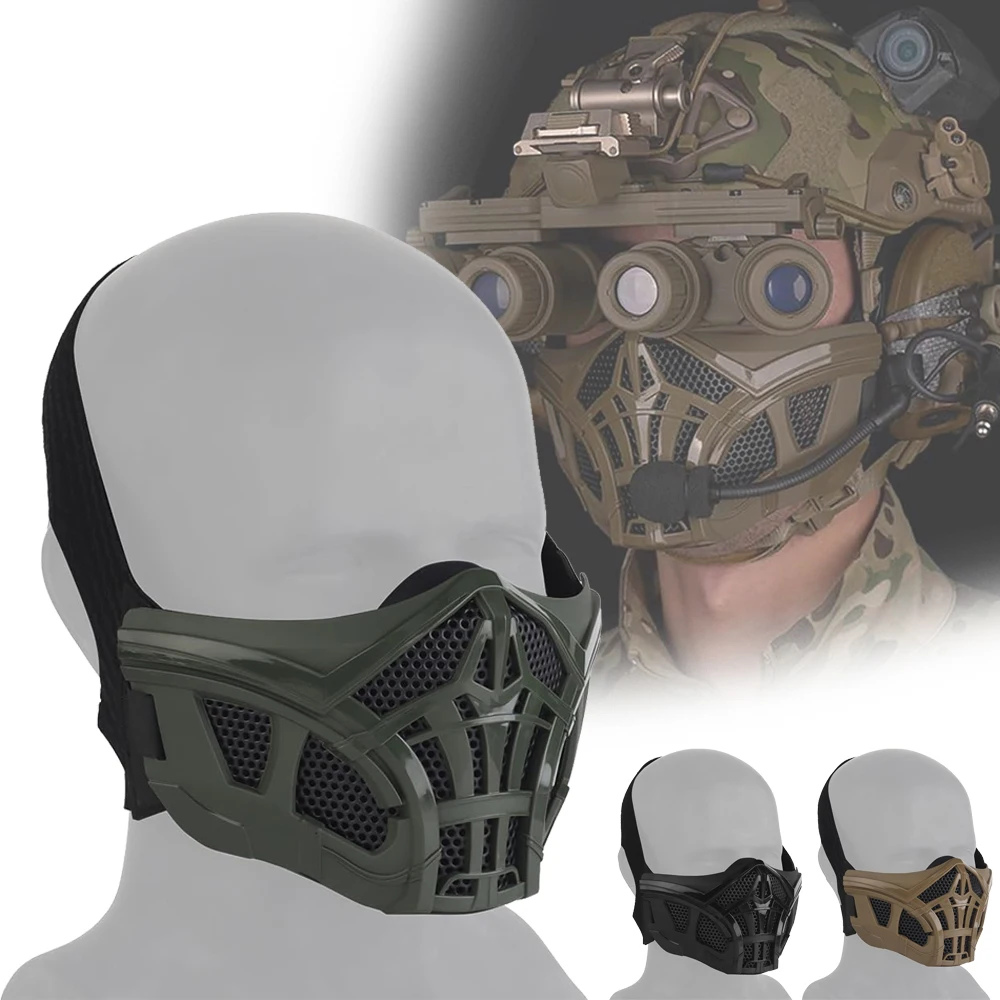 

Tactical Half Face Masks Half Lower Steel Mesh Protective Gear Breathable Silicone Lining Mesh Cover for Shooting Survival Games