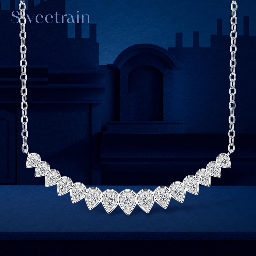 

Sweetrain GRA Certified All Moissanite Necklaces for Women S925 Sterling Silver Adjustable Necklace Chains Girls Birthday Gift