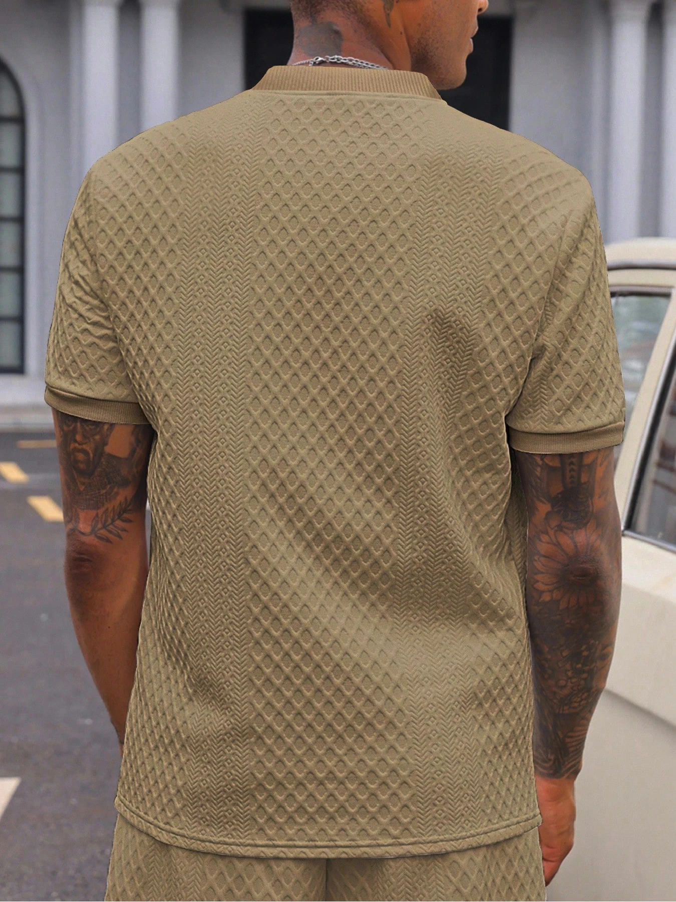 Lässiges Herren-Poloshirt, weich und bequem, einfarbig und schlichtes Design, italienischer Lochmusterdruck, geeignet für Outdoor-Sport. – Detail 13