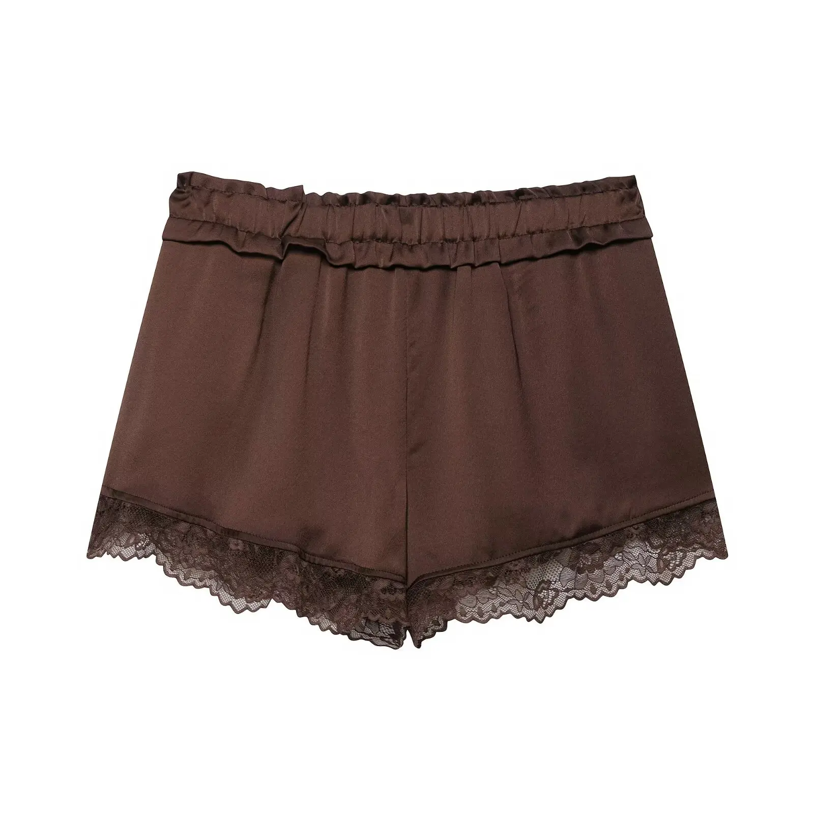 French Style Satin Lace Patchwork Shorts Women Elegant High Waist Loose Ruffle Micro Shorts Summer Aesthetic Clubwear Panties
