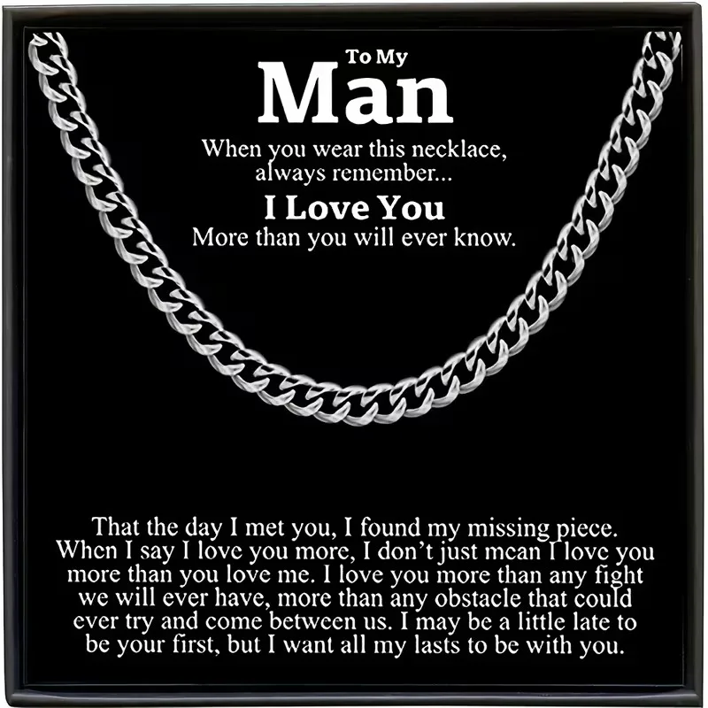 'To My Man'Cuban Necklace+Card+Box. Gift for Boyfriend/Husband. Ideal Present for Valentine's Day/Birthday/Festival/Party Gift.