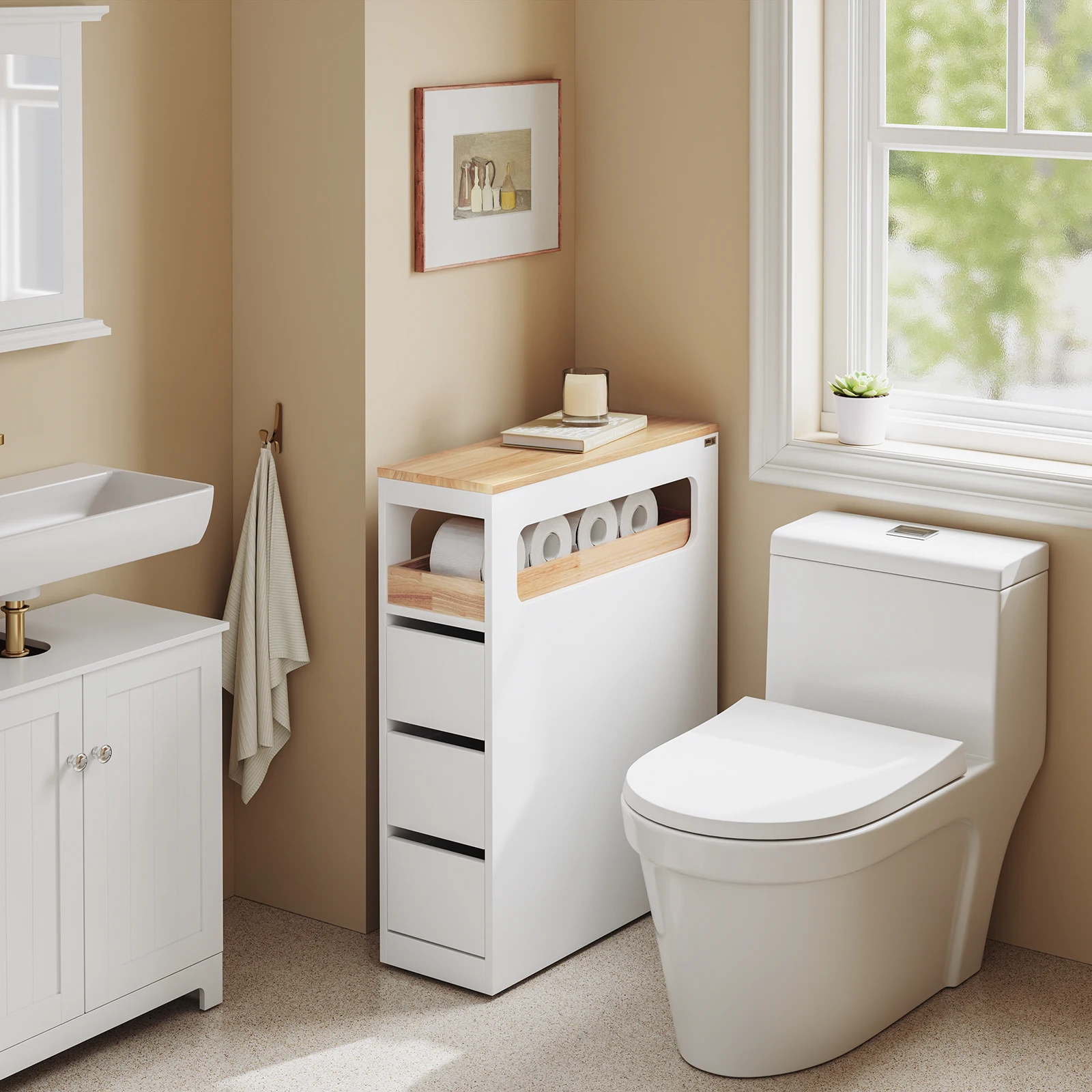 SoBuy BZR54 support de niche avec 3 tiroirs et 1 plateau amovible support de cuisine avec étagère de chariot de salle de bain en rouleau