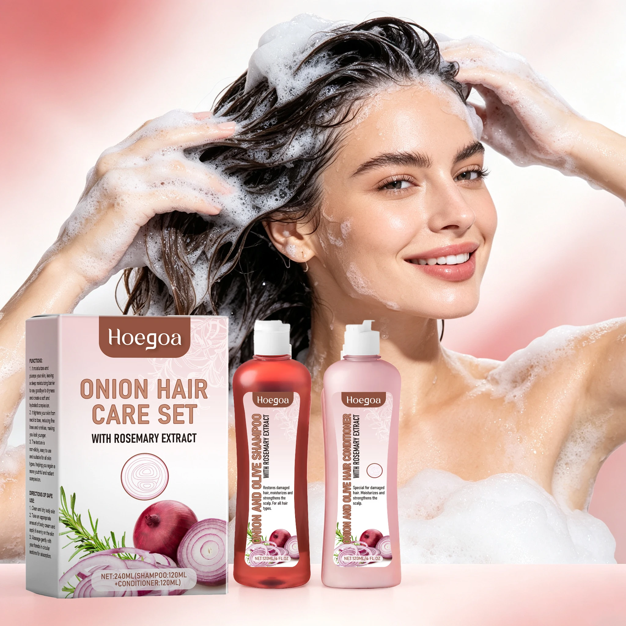 2 PCS of Set Rosemary Onion Hair Care Set Gentle Cleaning Hair Dirts Moisturizing Scalp Repairing Damaged Hair Smoothing Enhance Gloss Volumizing Hair Care Set
