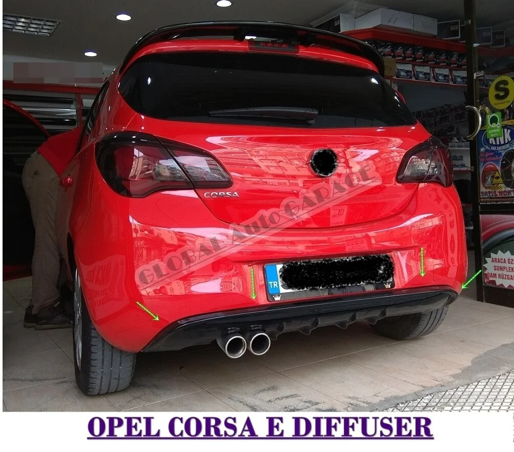 

For Opel Corsa E Diffuser Rear Bumper Extension Attachment + Front Bumper Attachment Lip 2014-2020 Piano Glossy Black Splitter