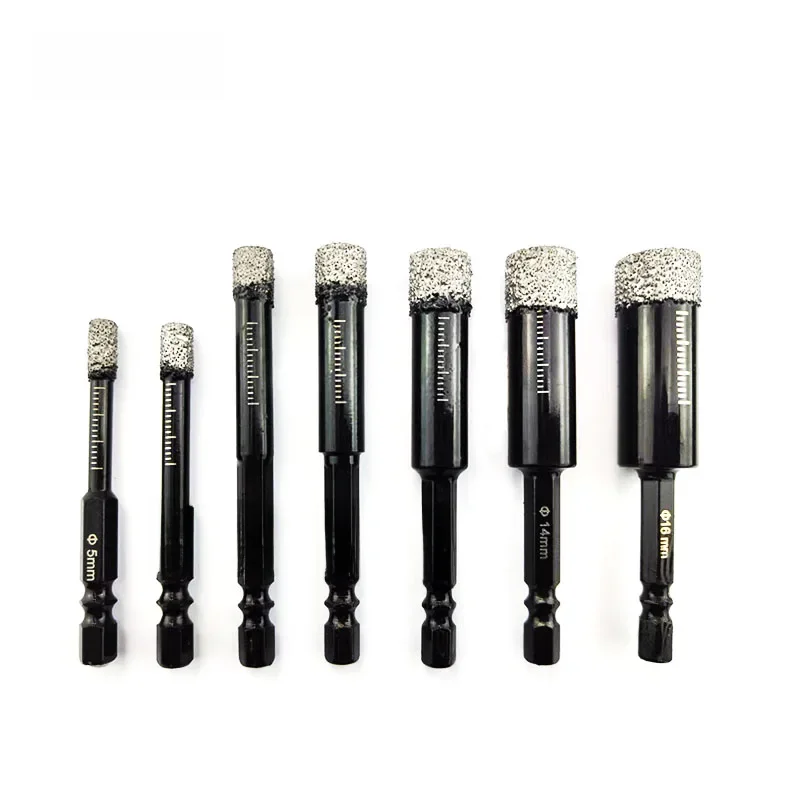 Scie cloche diamantée brasée à sec pour carreaux de porcelaine, tige hexagonale, marbre, verre, couronnes en céramique, foret, 5-16mm