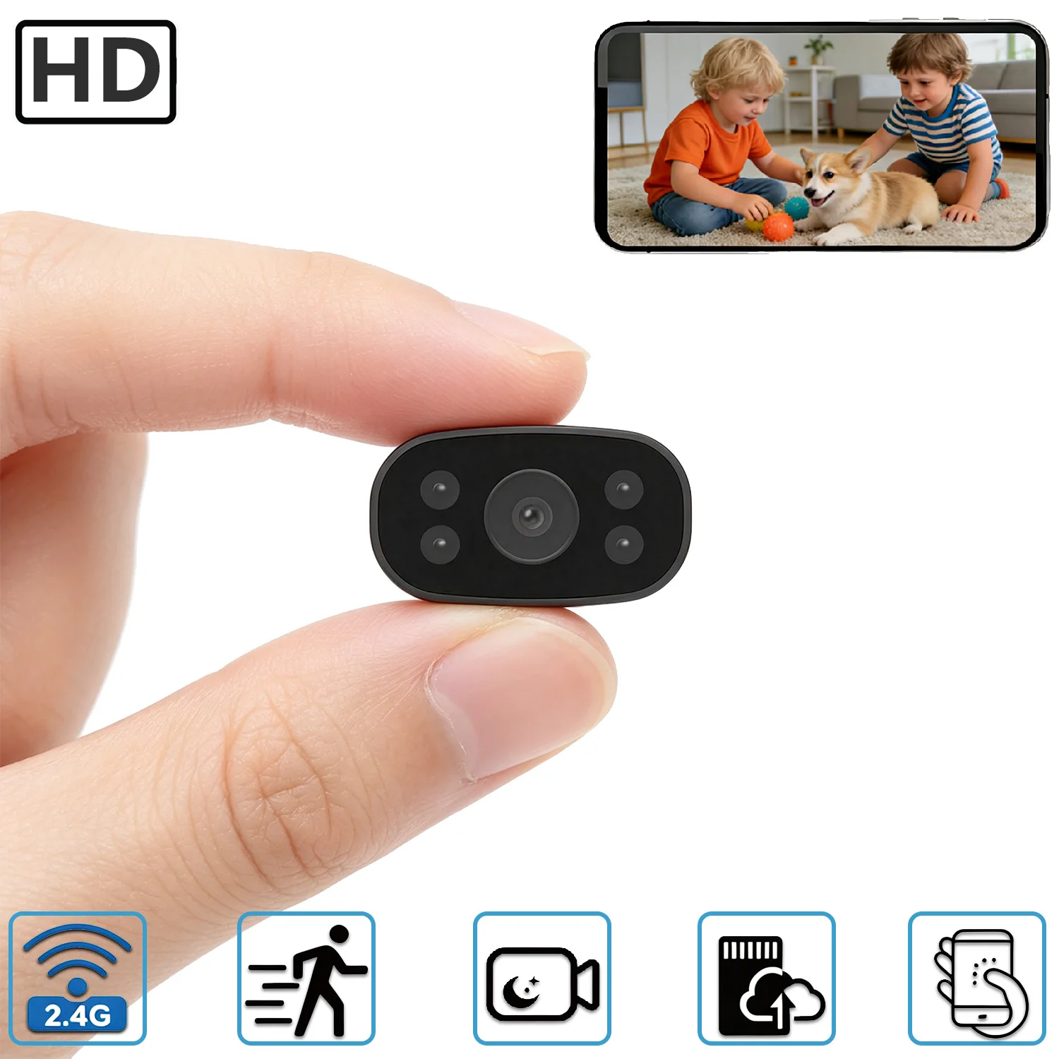 Compact Indoor Security Camera, Mini WiFi Surveillance Cam, Motion Alert, Remote Monitor for Home, Office, Pet Monitoring