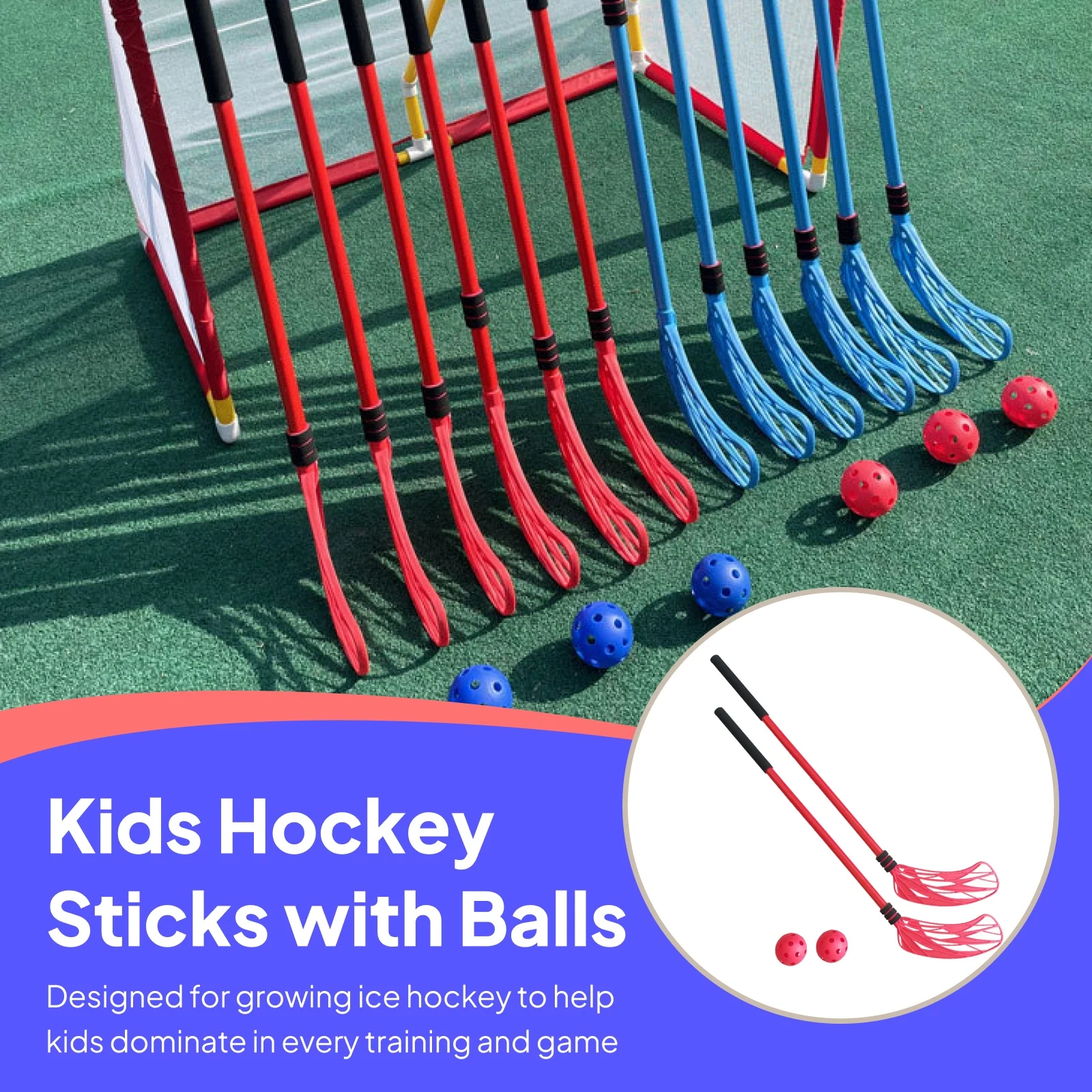 

2 Pieces Floor Hockey Sticks Indoor Fun Sports for Children Youth Boys Girls Hockey Stick Children's Toy Kids Hockey Game