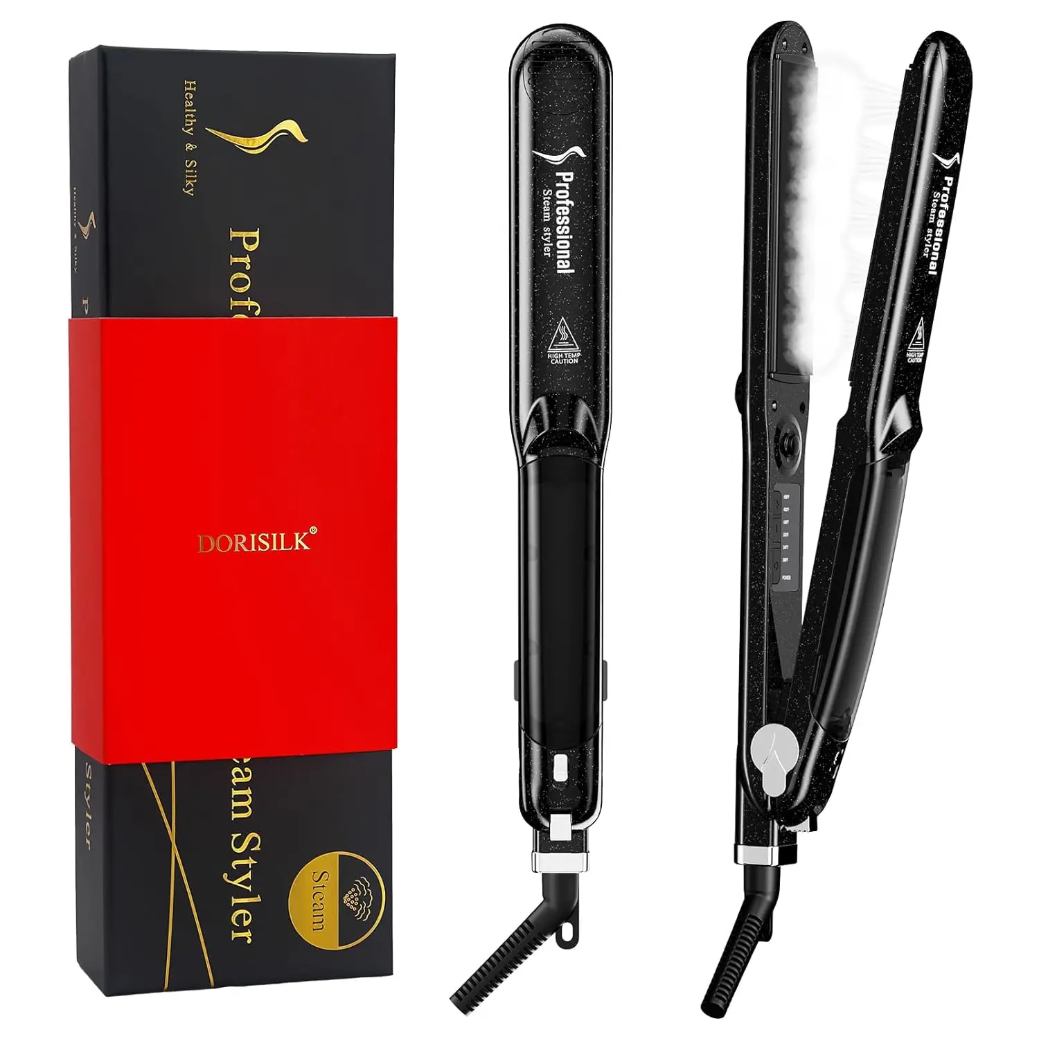 

Steam Straighteners for Hair Professional Salon Ceramic Tourmaline Vapor Flat Iron and Curler 2 in 1 Straightening Curling Iron