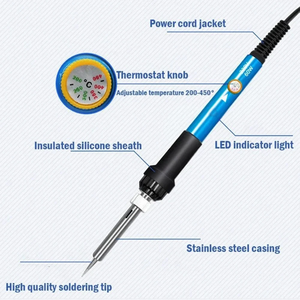 مجموعة مكواة لحام كهربائية 7 في 1، أداة إصلاح لحام بدرجة حرارة قابلة للتعديل 60 وات، 220 فولت/110 فولت LK-AA77