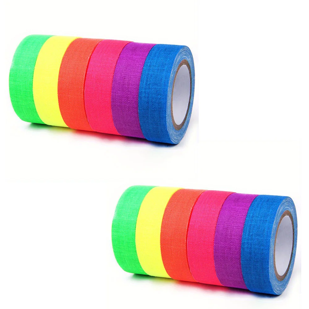 12Pcs Colorful UV Glow Cotton Tape Neon Gaffer Party Tape Safety Warning Tape UV Tape Wedding Decorations Home Decorations