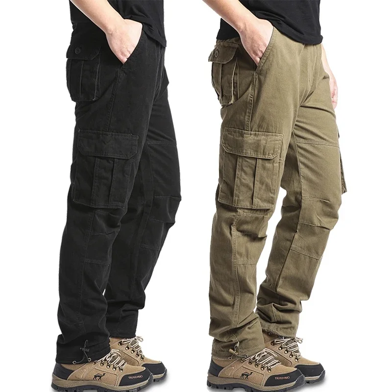Pantalon de sport décontracté pour hommes, grande taille, taille extensible, Cargo tactique, pantalon de randonnée, jogging, en coton