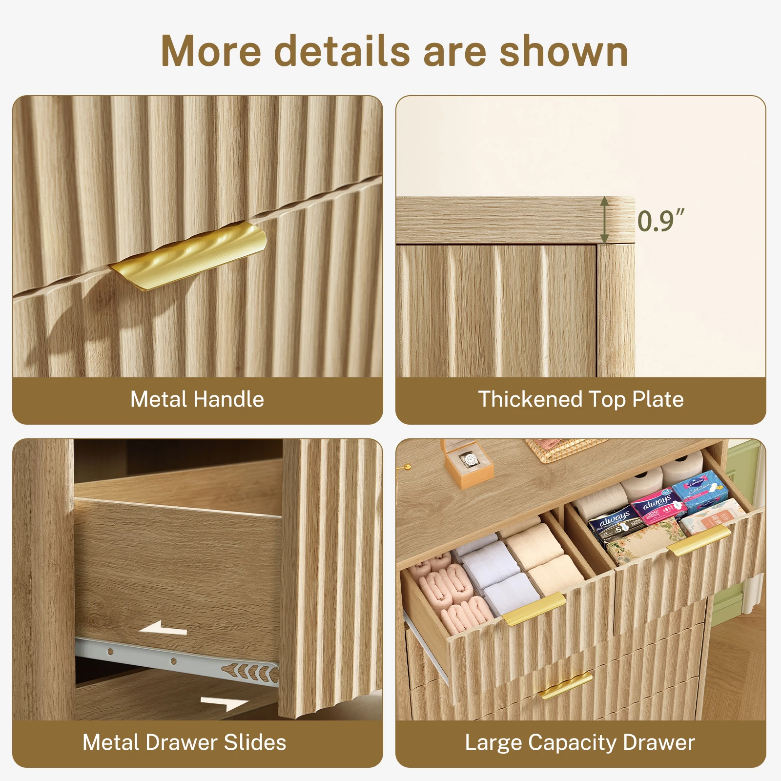 48" Tall Dresser for Bedroom with 7 Drawers, Dressers & Chests of Drawers with Metal Handle, Fluted Dresser, Wood Closet Clothes image 6