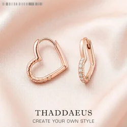 Rose Gold Heart Hoop Earring Brand New Winter Fine Jewerly For Women Romantic Gift In Real 925 Sterling Silver