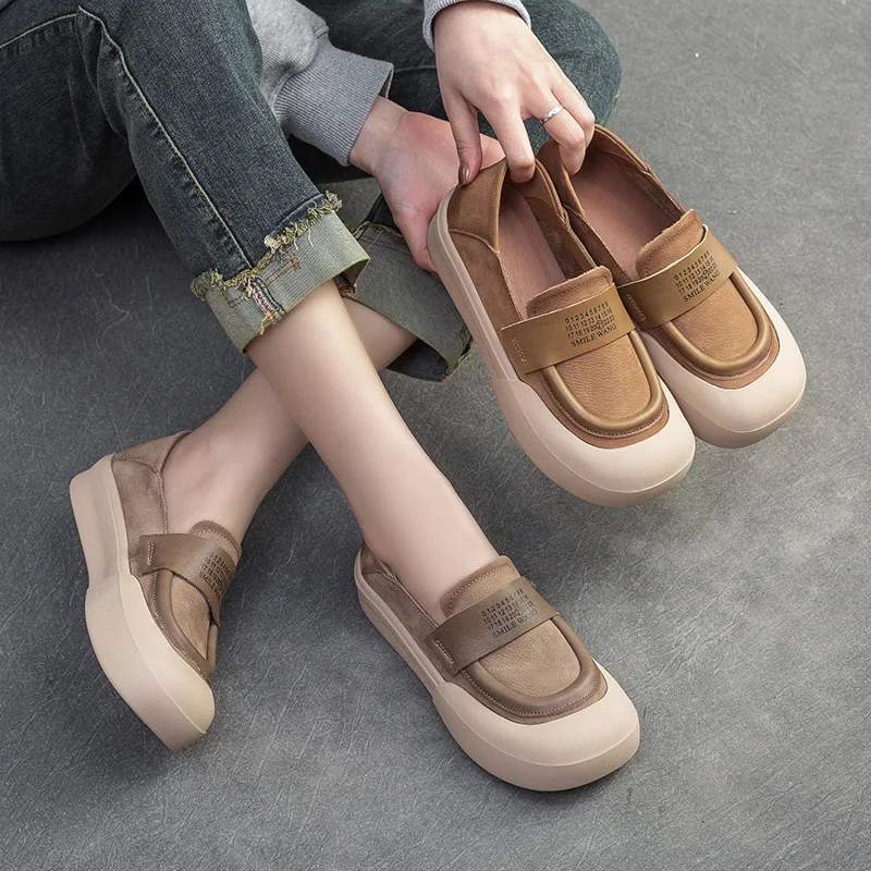 

Handmade Ladies Shoes 2024 Spring Retro Genuine Leather Flat Shoes Women Solid Colors Soft Bottom Casual Shoes Footwear