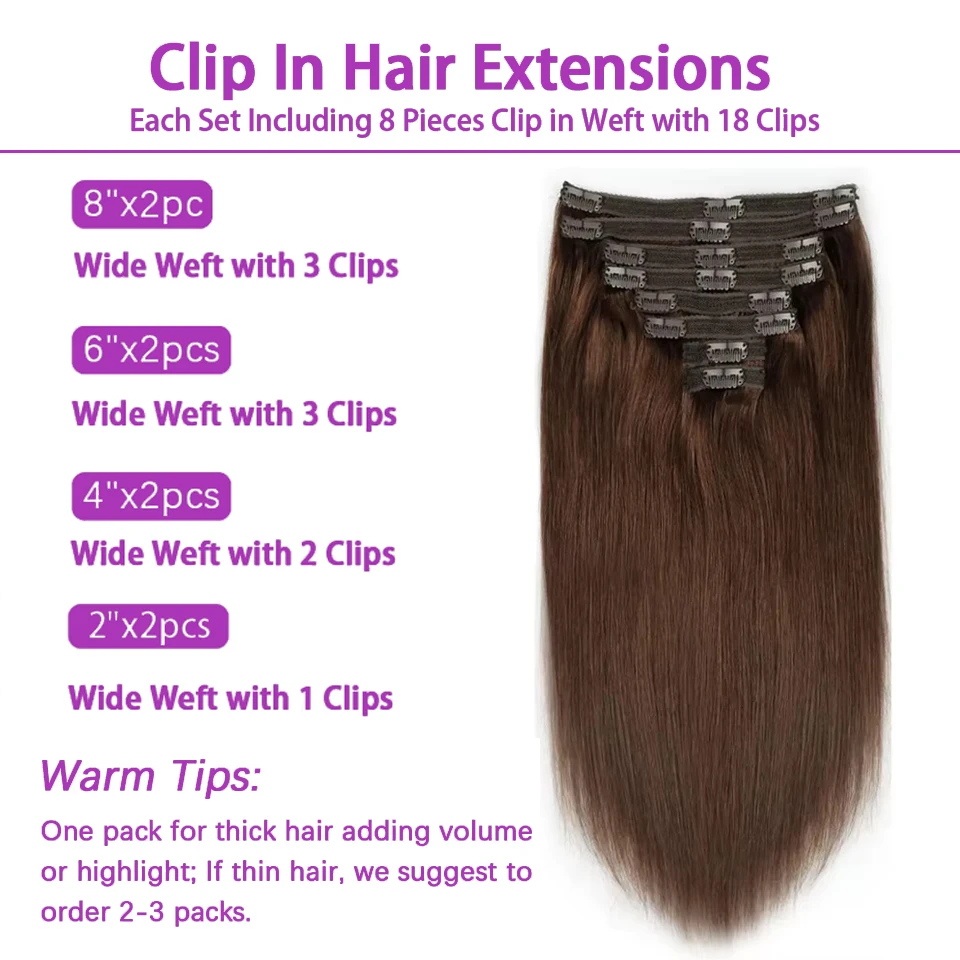 클립인 헤어 익스텐션 하이라이트 컬러 # 4/27 브라질 스트레이트 리얼 인모 헤어 익스텐션 클립 16-26인치 내추럴 컬러