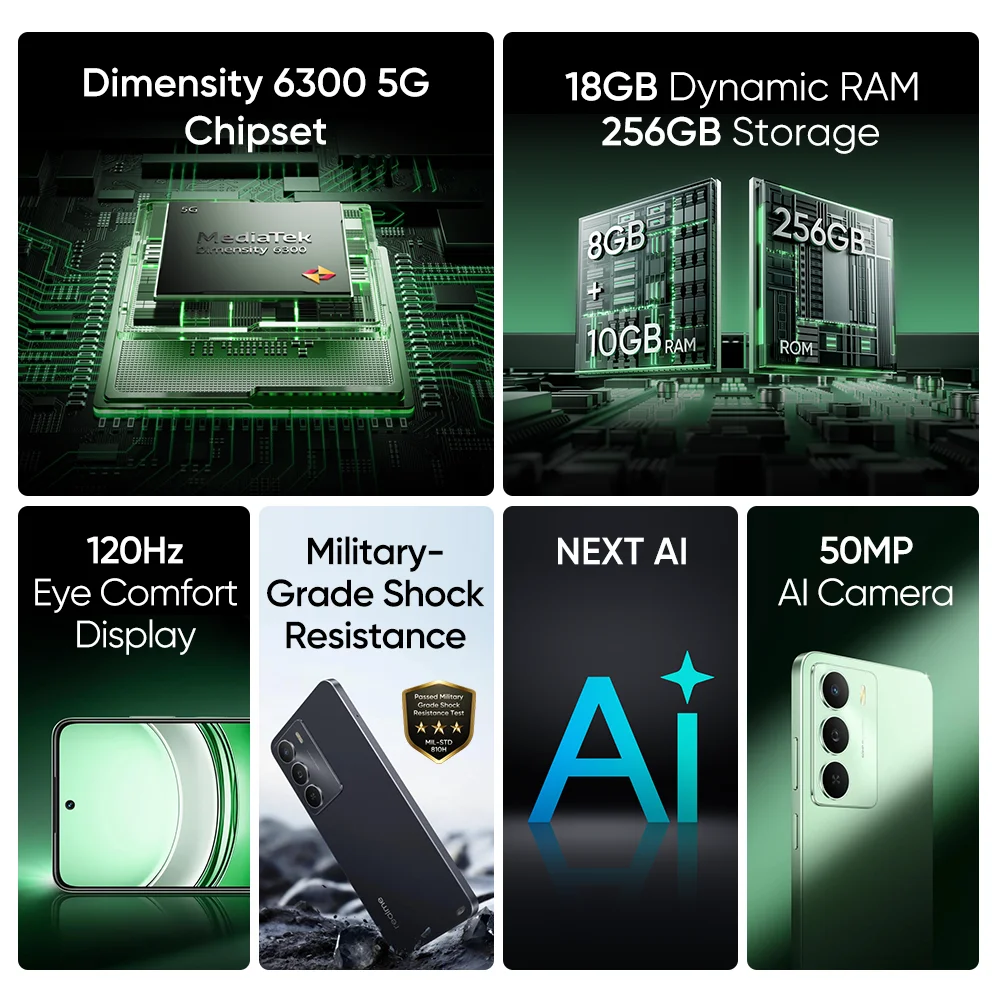 Realme 14X 5G 6GB 128GB Versión Global Dimensity 6300 5000mAh 6.67″ 120Hz OLED 50MP NFC IP64 Teléfono Inteligente Android 3