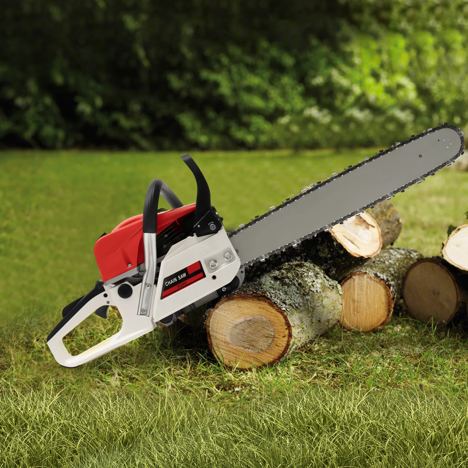 Pneumatic Chain Saw, 52cc Gas-Powered Chain Saw, Self-reset Pull Start Chain Saw Cutting Wood Gas Sawing, Chain Saw Set