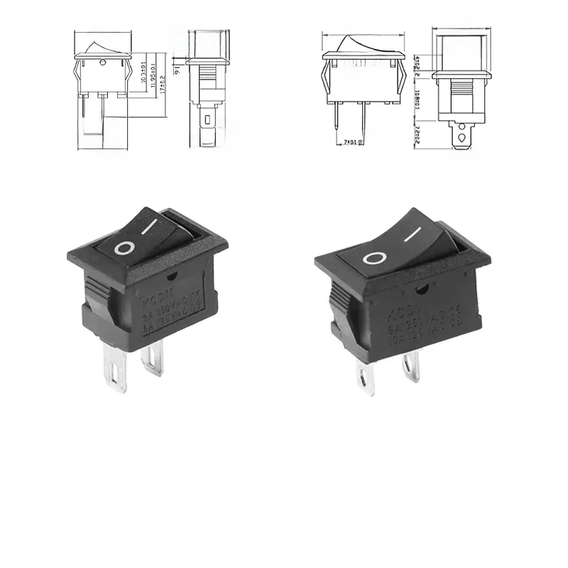 Mini interrupteur à bouton-poussoir noir 10*15MM, 5/20 pièces, 6A-10A, 110V, 250V, KCD1, 21MM x 15MM, interrupteur à bascule marche/arrêt à 2 broches