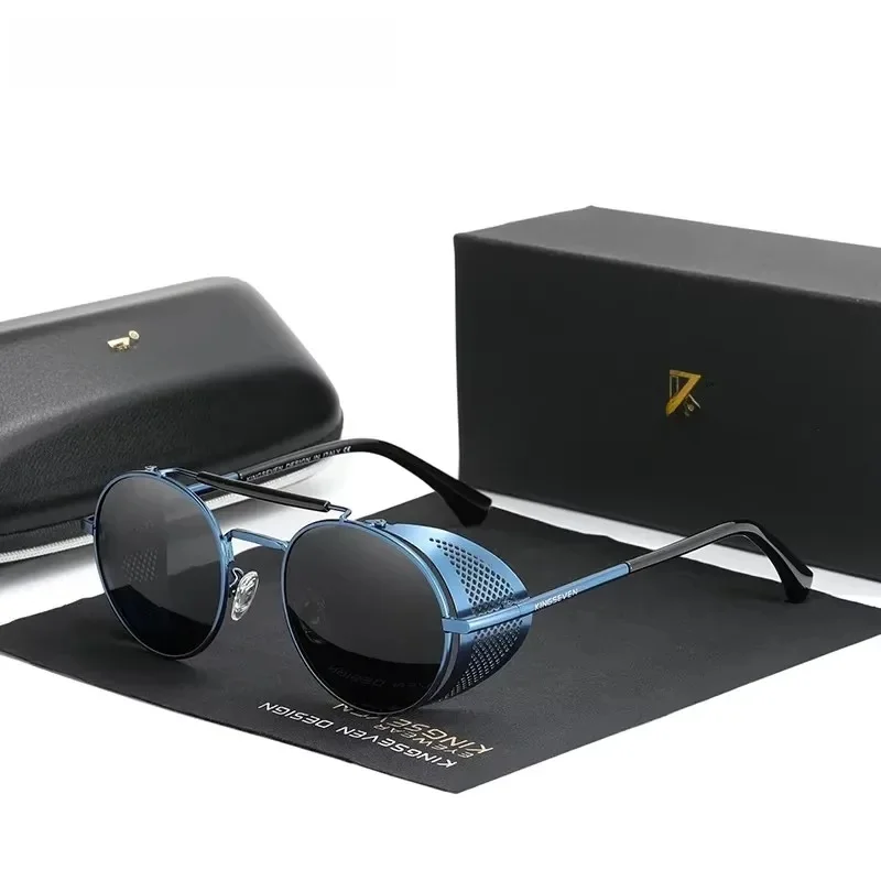 Oryginalne okulary przeciwsłoneczne KINGSEVEN Retro Round Steampunk męskie i damskie, okulary przeciwsłoneczne w stylu vintage, okulary podróżne Gafas De Sol 7550 — zdjęcie 2