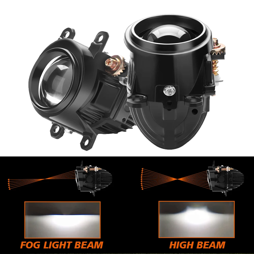 Fog Lights Lens 2.0 Inch Bi LED Mini PTF Projector Lenses  Fog Lamps 6000K White Mini Lens LED Lamp 10000LM  For 12V Cars