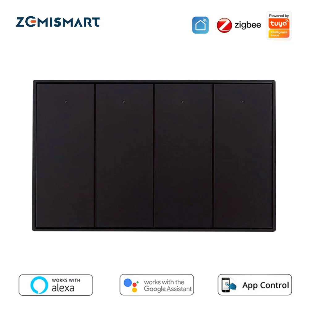 Zemismart US AU Zigbee Smart Wall Light Switch 1 2 3 4 Gangs Black Interruptor With Neutral Alexa Google Home Tuya Smartthings