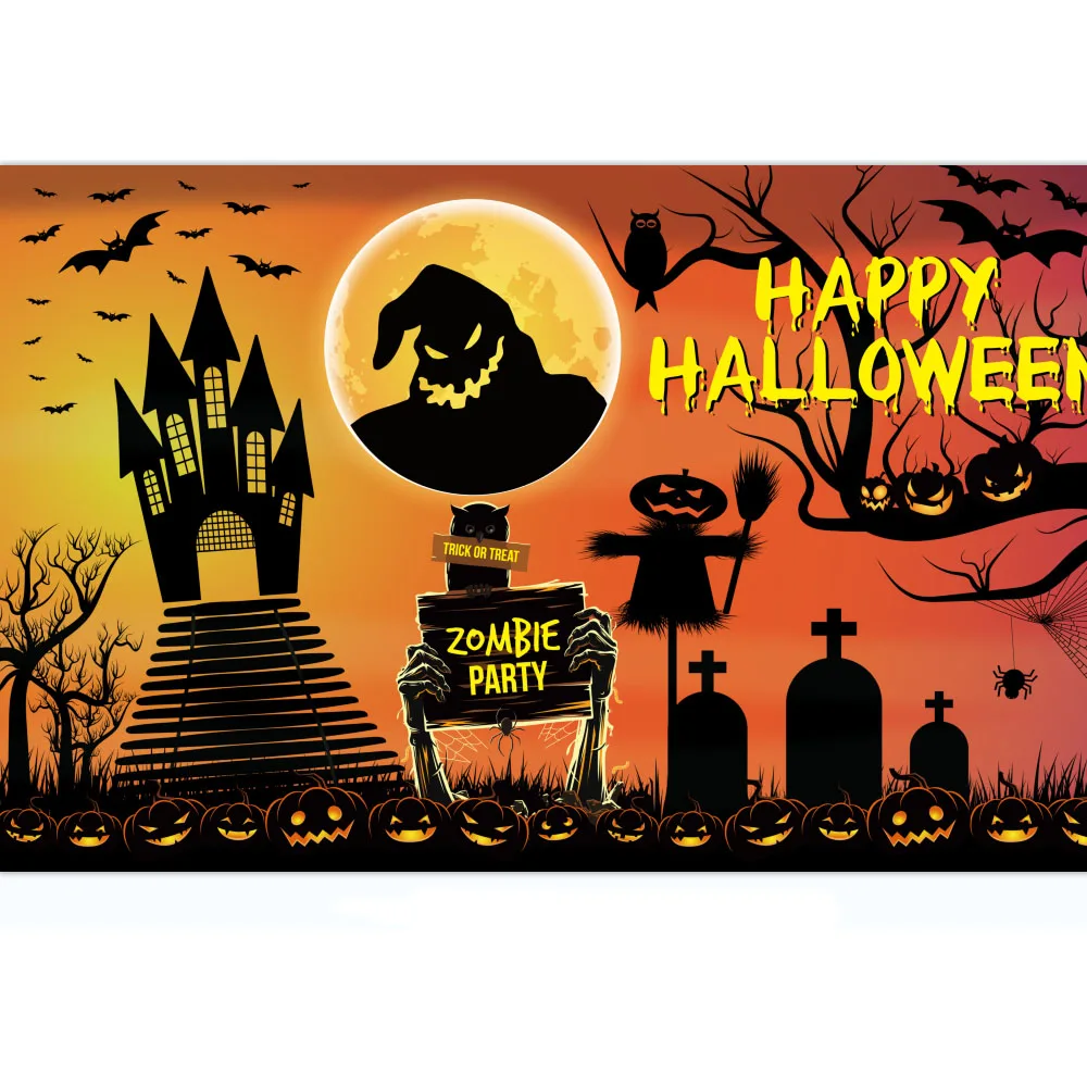 Spooky Happy Halloween Banner - XtraLarge, 110 x 180 cm oranje Halloween-fotobruiloftachtergrond voor decoraties en fotografie