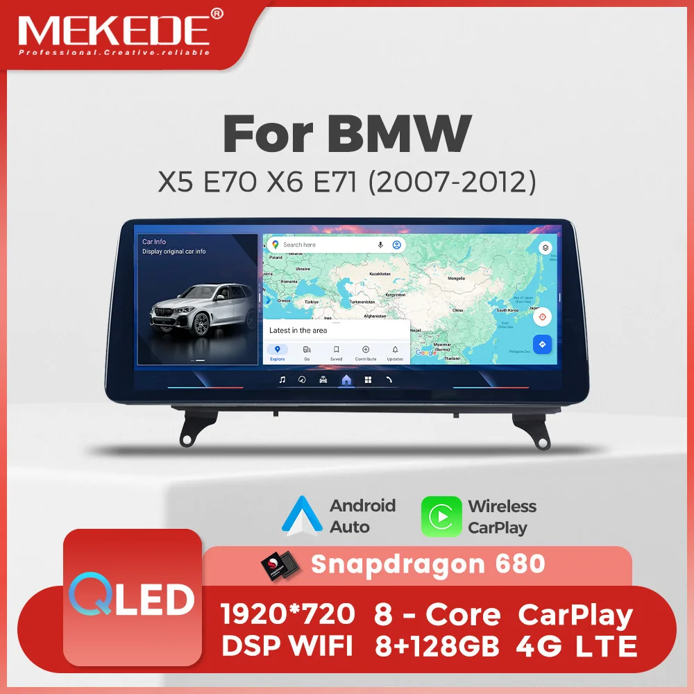 Autoradio 4G sans fil CarPlay Android Auto pour BMW X5 E70 X6 E71 2007-2013 CCC CIC GPS Navigation Lecteur multimédia 10,25'' 12,3''