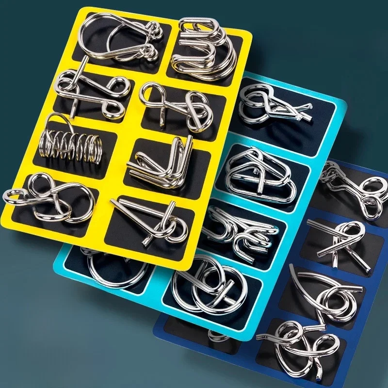 8 sztuk/zestaw metalowe puzzle Montessori drut umysł łamigłówka puzzle dzieci dorośli interaktywna gra Reliever zabawki edukacyjne — zdjęcie 2