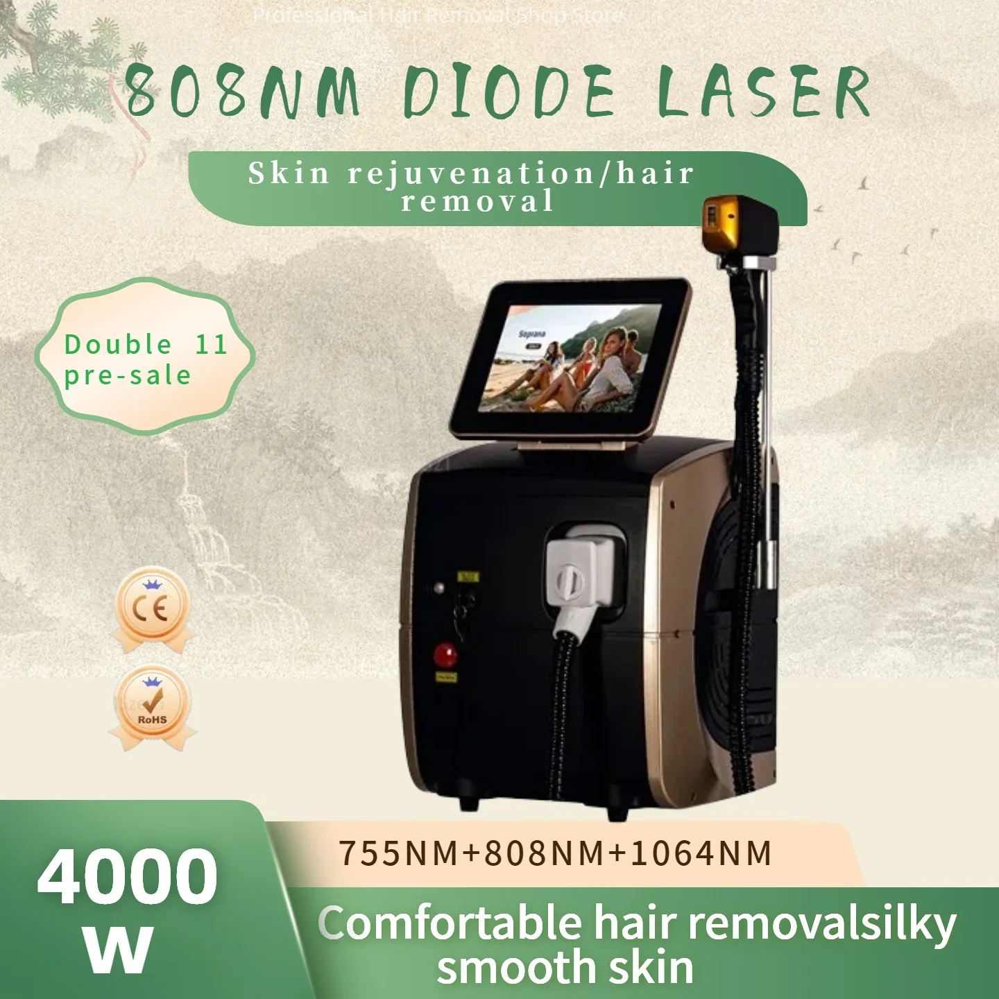 

Newest Professional Painless Permanent Laser Hair Removal Device 3 Wavelength Diode Suitable for Salon Double 11 Promotion.