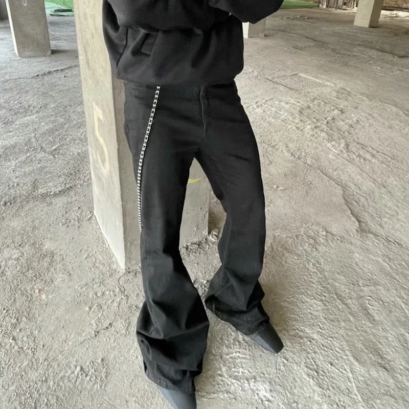 Wstążki w stylu RO lekko rozciągliwe workowate dżinsy rozkloszowane dla mężczyzn główna ulica kolor czarny Boom Cut ponadgabarytowe spodnie dżinsowe typu casual — zdjęcie 2