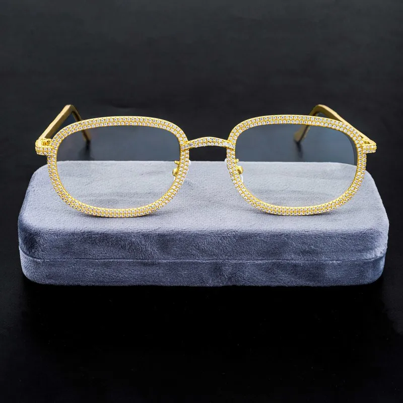 Trendy Bling 5A Zircon Sun Glasses Women Men INS 2022 Jewelry Brass Plated White Gold Iced Out Sunglasses Ordinary Lenses Gift