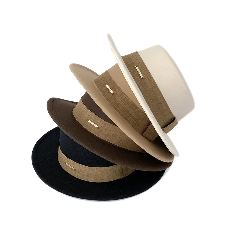 French fedora women wide brim soft fedora Canotier Hat Flat Top Fedora wholesale Garrotin style hat unisex chapeau шляпа 3