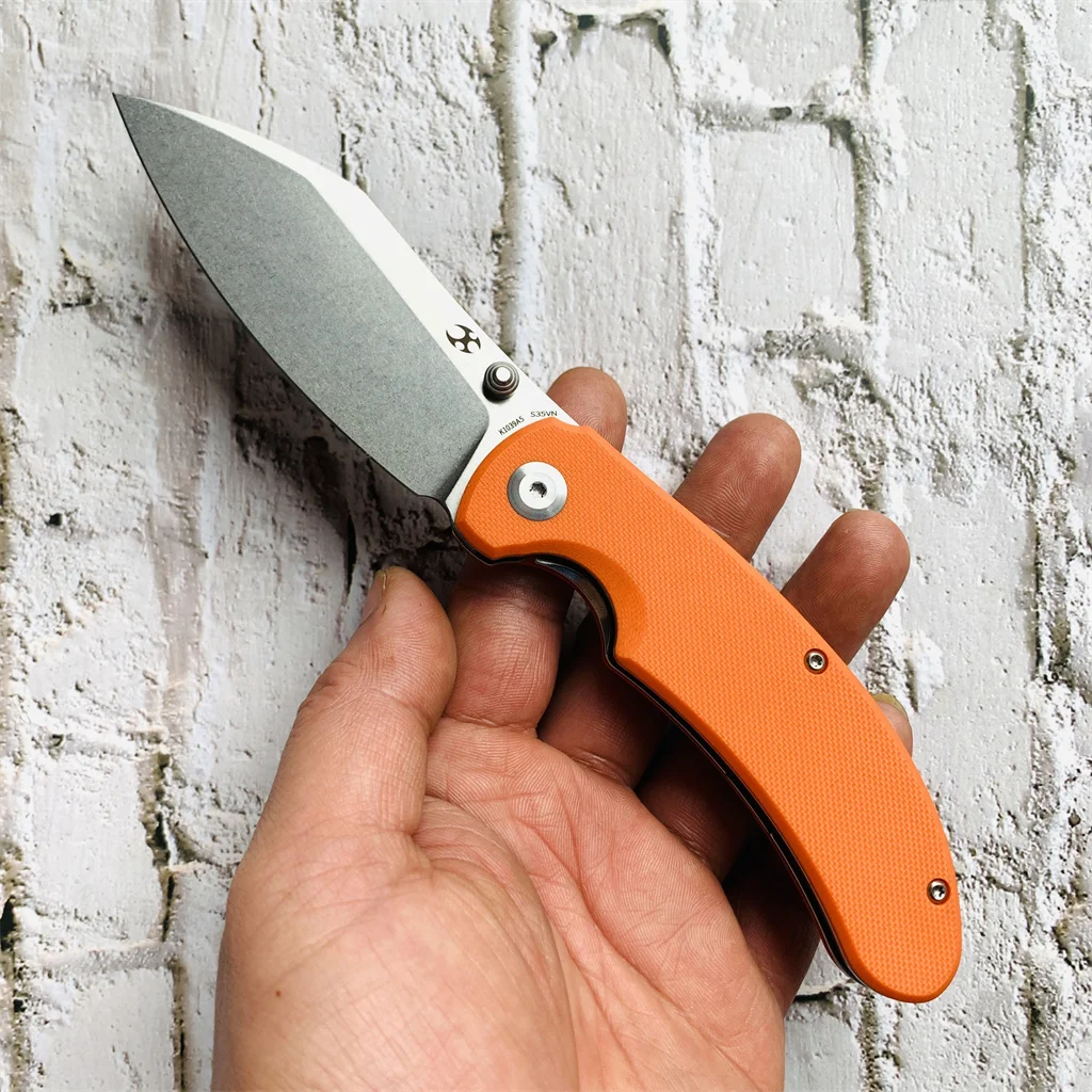 Kansept Nesstreet Folding Knives K1039A5 Stonewashed CPM-S35VN Blade Orange G10 Handle with Karambit Maker Designed EDC