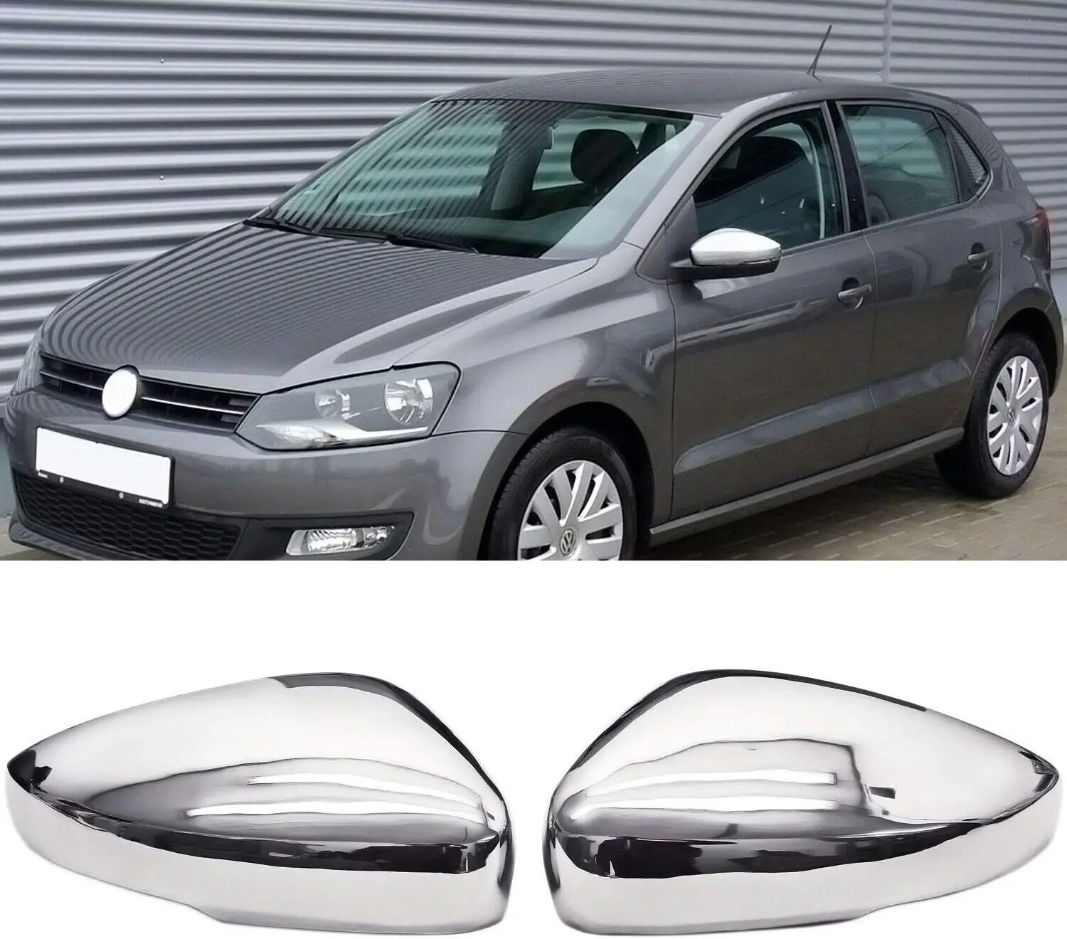 Mirror Covers for VW POLO V | 6R 6C | 2008-2017 Stainless Steel Exterior Mirror Covers, Chrome Rearview Cases, Side Fittings, Left and Right, 2 Pieces, Easy Installation