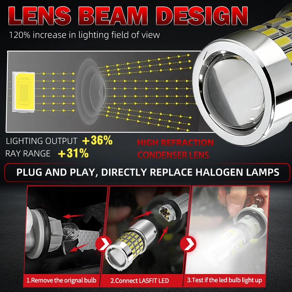 For Fiat 500X 2014-2015 2PCS LED Reverse Lights Bulbs DC12V 1156 BA15S P21W Backup Lamp Canbus Accessories