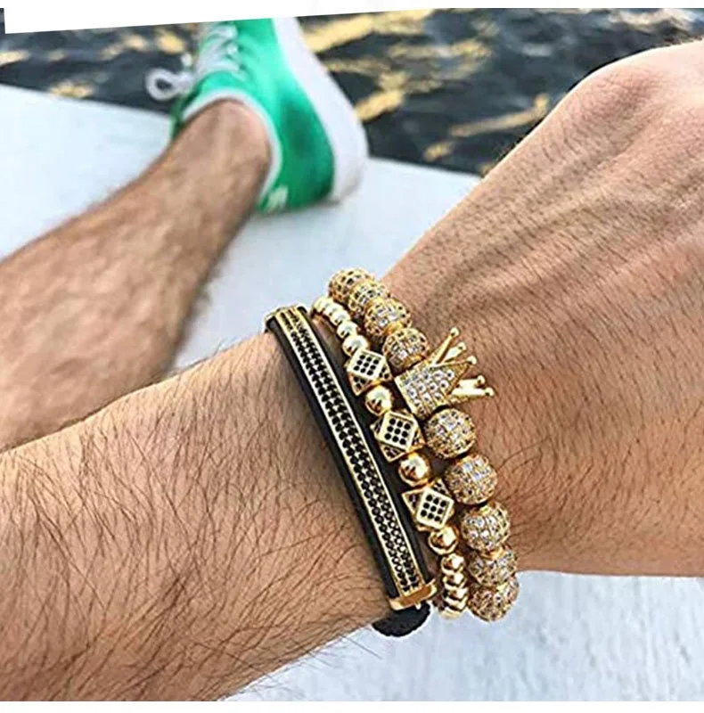 Fashion Niche Design Hip hop Street Style Men\'s Crown Bracelet Set