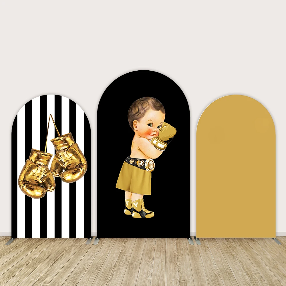 

Boxing theme Boy Birthday Arch Backdrop Cover Black and White Stripes Baby Shower Arched Party Wall Backgrounds Photo Studio