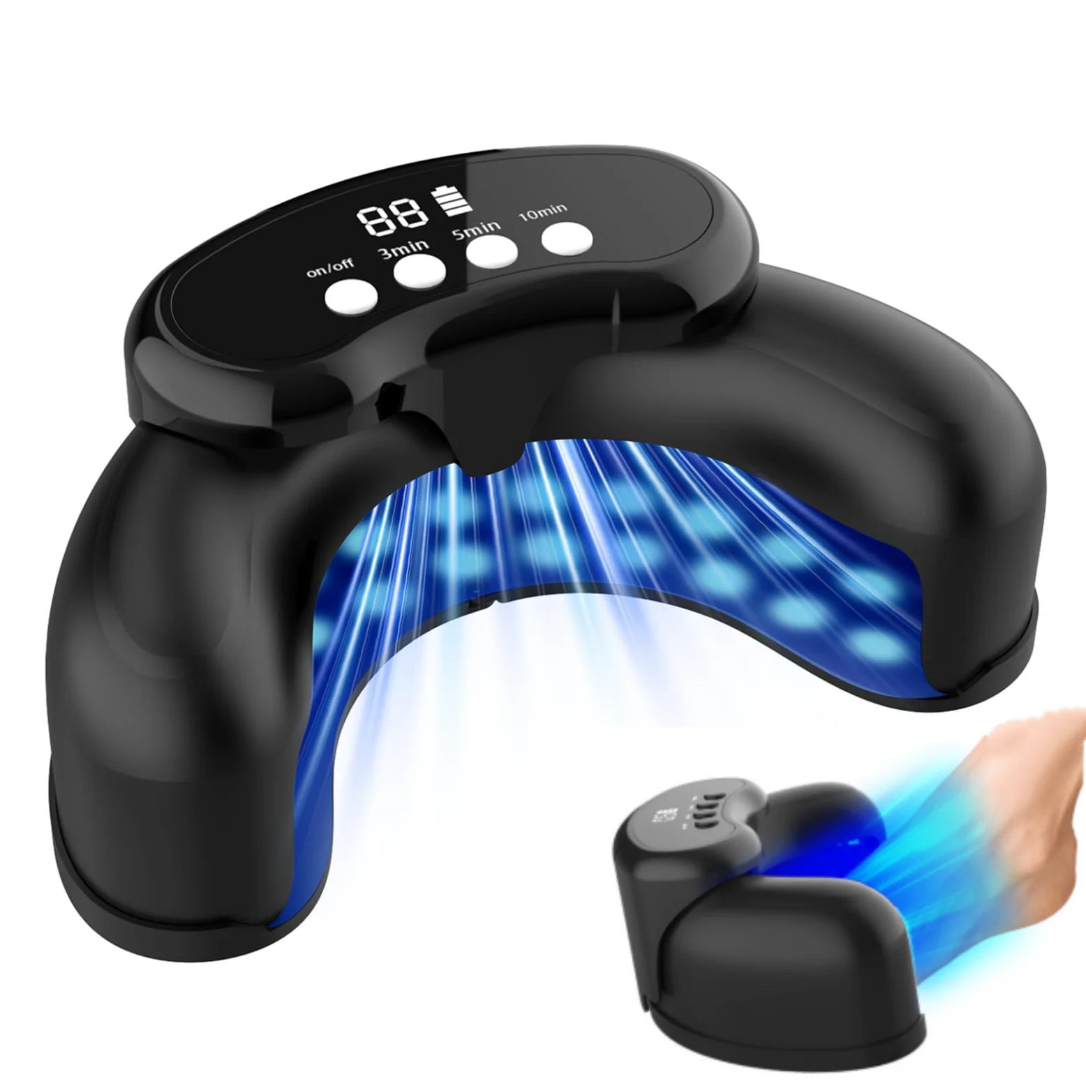 Wireless Nail Fungus Light Therapy Device 30 LEDs 22x470nm Blue Light + 8x905nm Infrared, Rechargeable Toenail & Fingernail Care Lamp with Digital Display, 3/5/10 Min Timer, Wide Coverage Portable Multi-Nail Home Care for Men Women Hands Feet