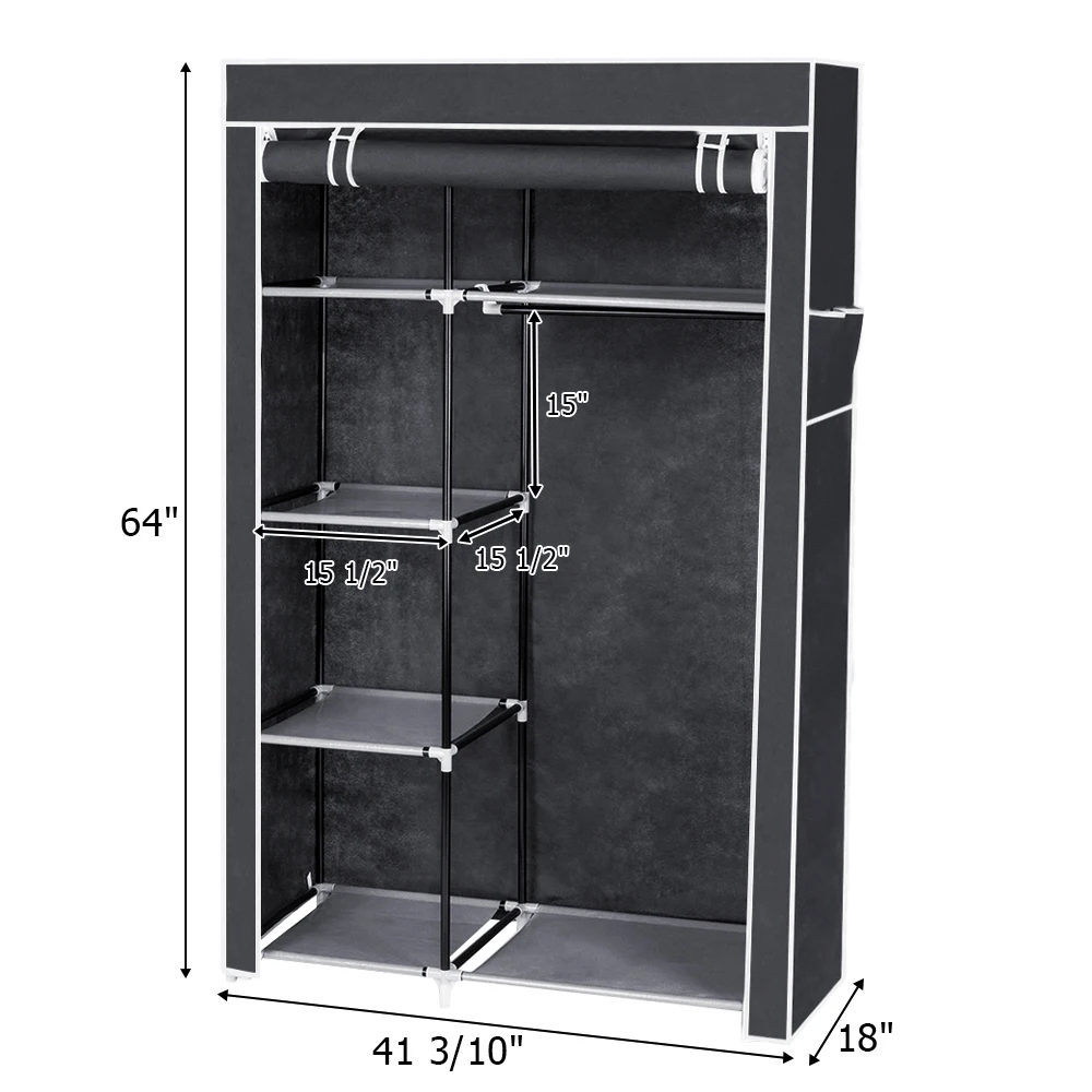 

64" Portable Closet Storage Organizer Wardrobe Clothes Rack with Shelves Gray