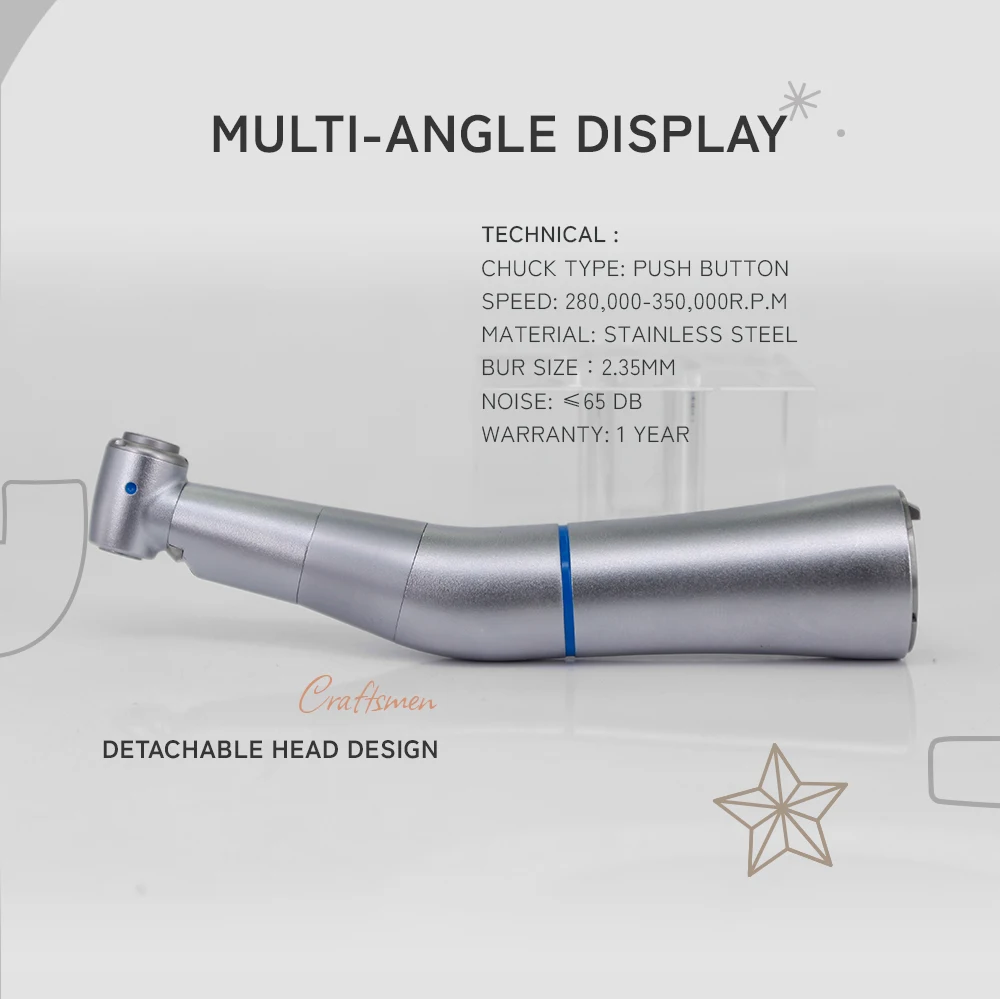 Dental Low Speed Handpiece Contra Angle 1:1 4:1  KV E20L Type With / None Optic Fiber Head Blue Rings Green Rings