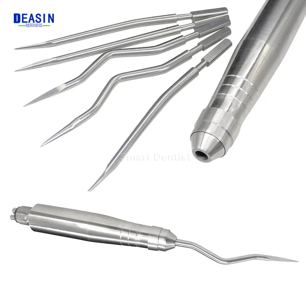 4Holes Dental Tooth Extraction Tool Kit Pneumatic Forceps Painless Stright Curved Root Elevator Dentist Automatically Instrument