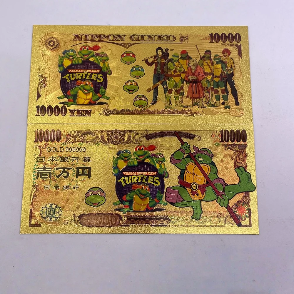 هدية الكريسماس سلاحف النينجا الذهب احباط الأوراق النقدية 5 قطعة/المجموعة أنيمي الأوراق النقدية التذكارية 10000 ين نمط جمع هدية لمحبي #2