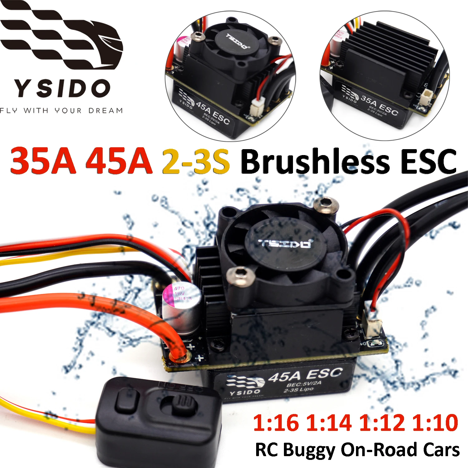

YSIDO 35A 45A ESC Бесщеточный электрический регулятор скорости 2-3S Lipo для 1:16 1:14 1:12 1:10 Traxxas HSP Tamiya RC Багги Дорожные автомобили