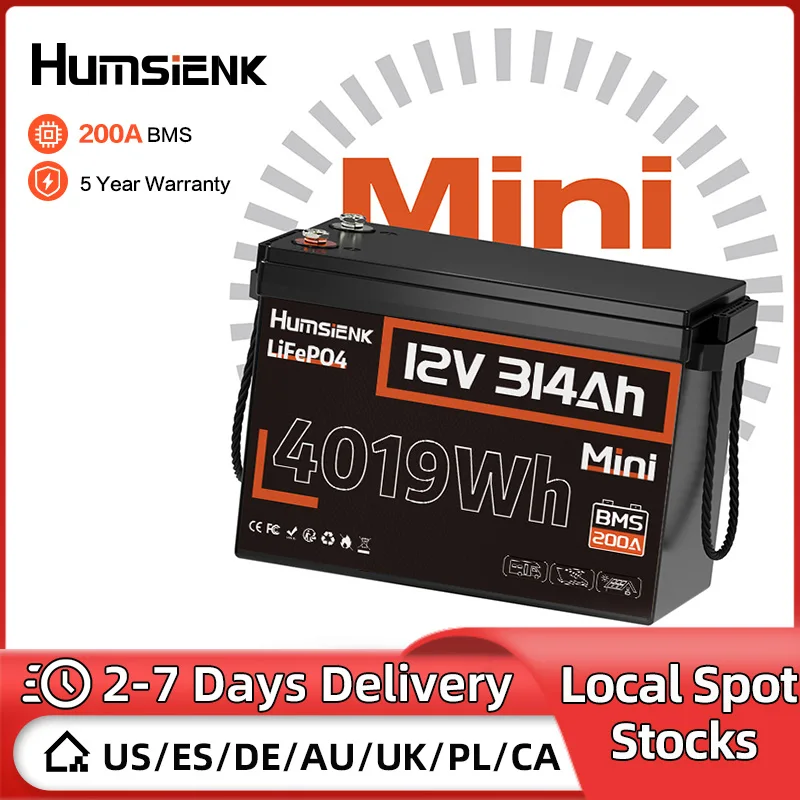 

Литиевая батарея Humsienk 12 В с глубокими циклами 200 А BMS 300 Ач (314 Ач), 4019 Втч, перезаряжаемая батарея для автодома/яхт/кемпинга/гольф-каров/Fisn